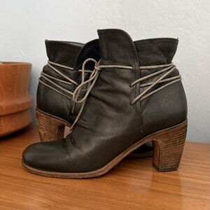 Fiorentini +Baker Leather Ruched Ankle Lace-up Heeled Boots Black Sz 38